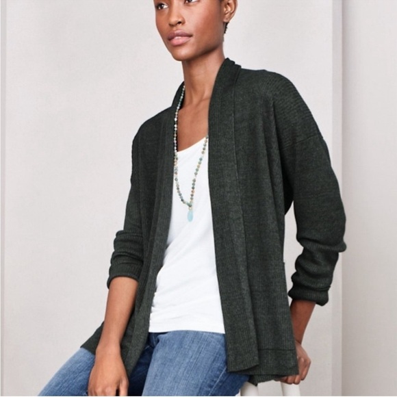 Eileen Fisher Sweaters - Eileen Fisher organic linen high collar delave ribbed knit cardigan medium
